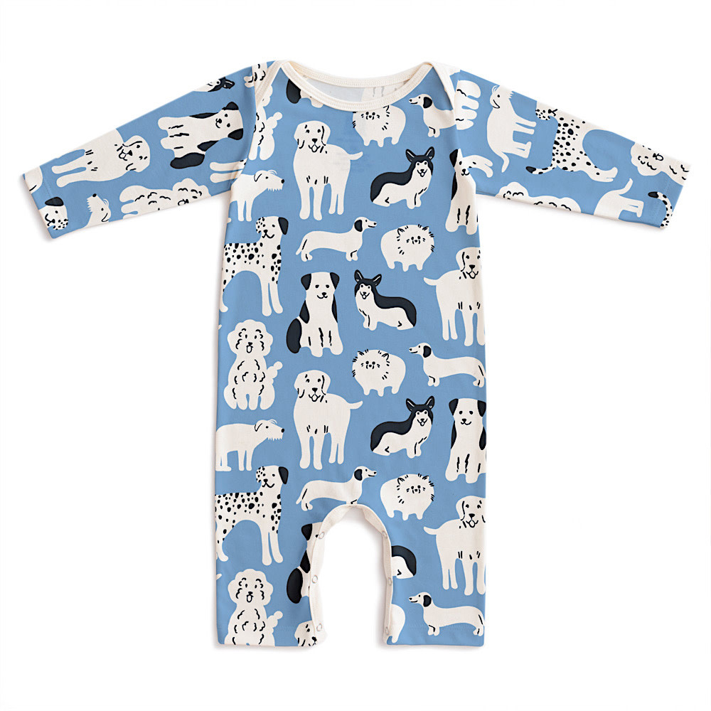 Winter Water Factory Long Sleeve Romper - Dog Parade Blue