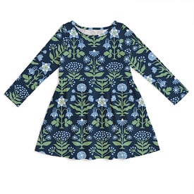 Winter Water Factory Winter Water Factory Madison Dress - Blockprint Floral Blue & Green