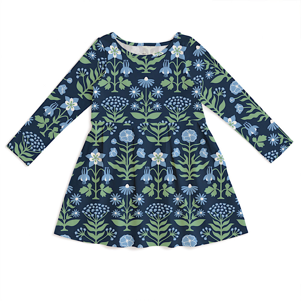 Winter Water Factory Winter Water Factory Madison Dress - Blockprint Floral Blue & Green