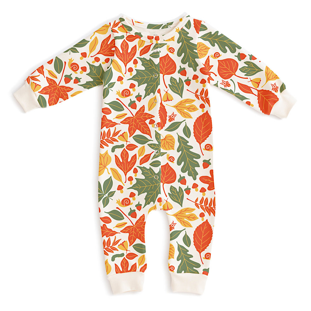 Winter Water Factory French Terry Jumpsuit - Leaves Yellow & Green