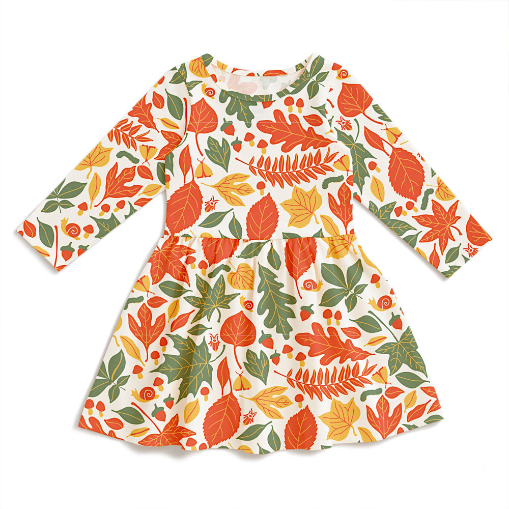 Winter Water Factory Calgary Dress - Leaves Yellow & Green