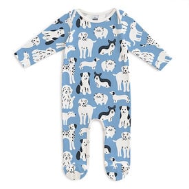 Winter Water Factory Winter Water Factory Long Sleeve Footed Romper - Dog Parade Blue