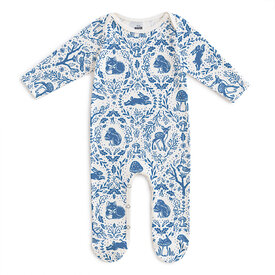 Winter Water Factory Winter Water Factory Long Sleeve Footed Romper - Animal Tapestry Delft Blue