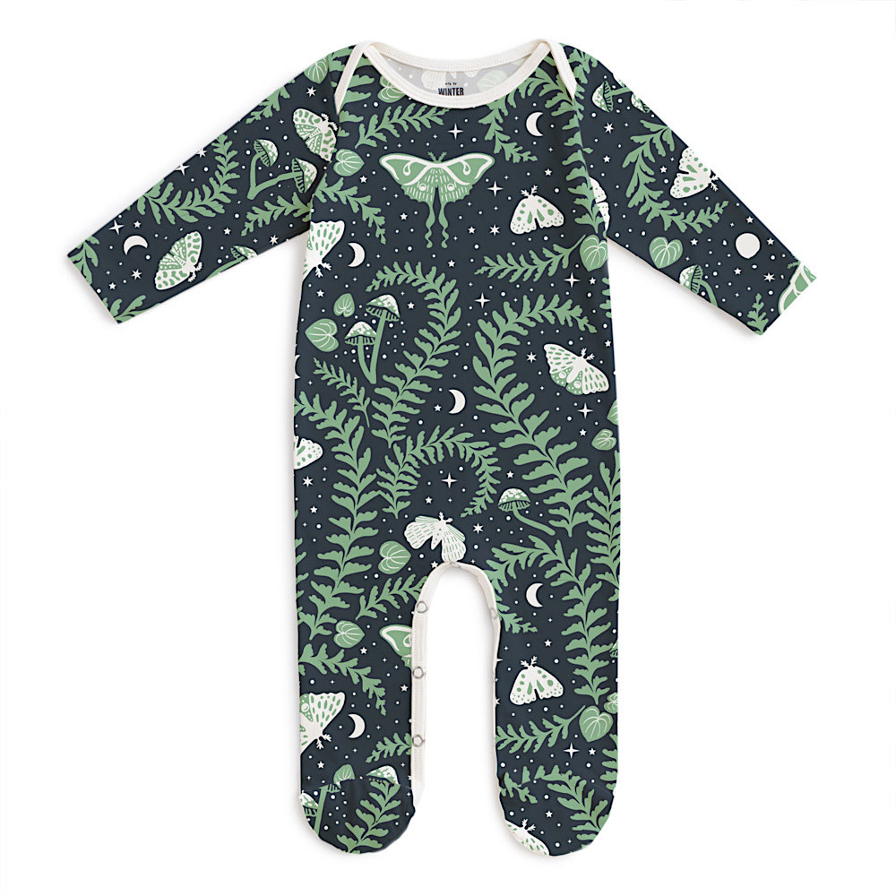 Winter Water Factory Winter Water Factory Long Sleeve Footed Romper - Luna Moths Night Sky
