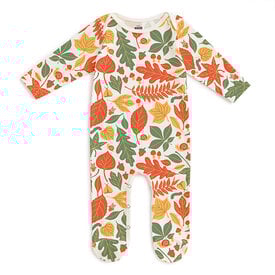 Winter Water Factory Winter Water Factory Long Sleeve Footed Romper - Leaves Yellow & Green
