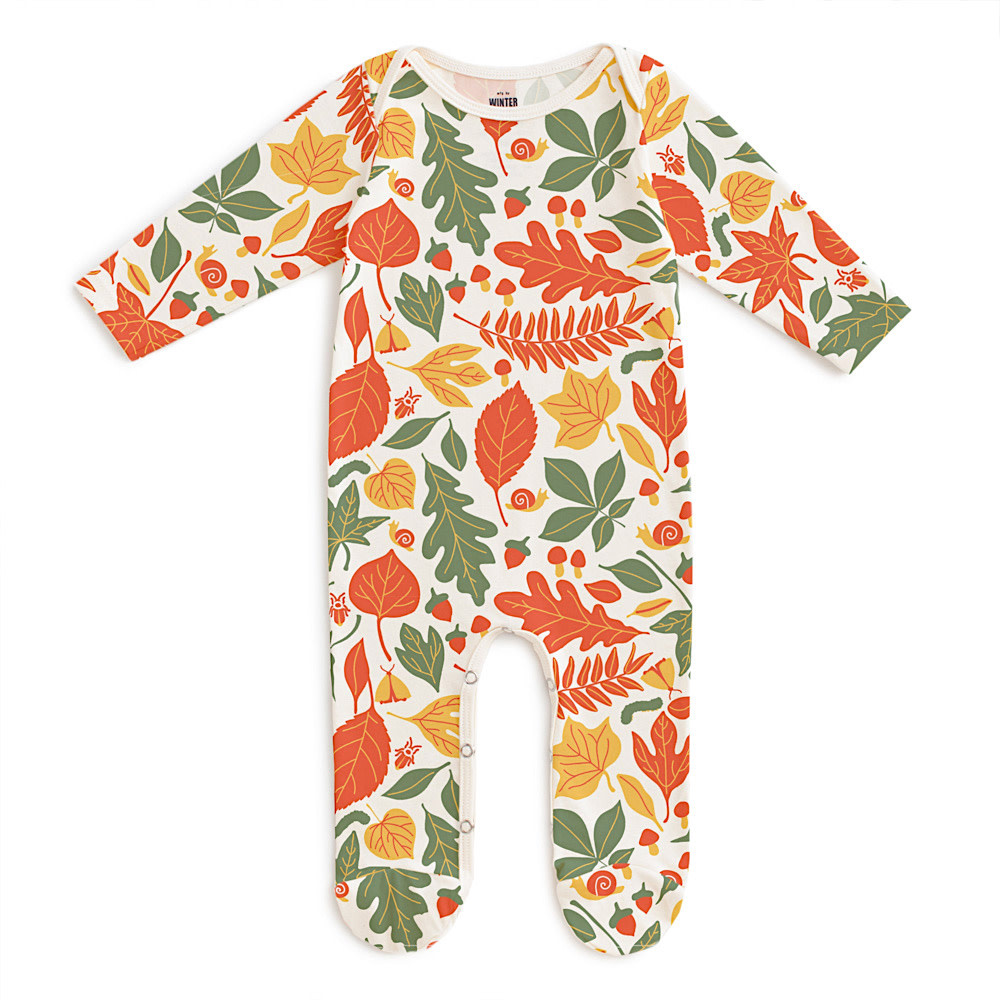 Winter Water Factory Winter Water Factory Long Sleeve Footed Romper - Leaves Yellow & Green