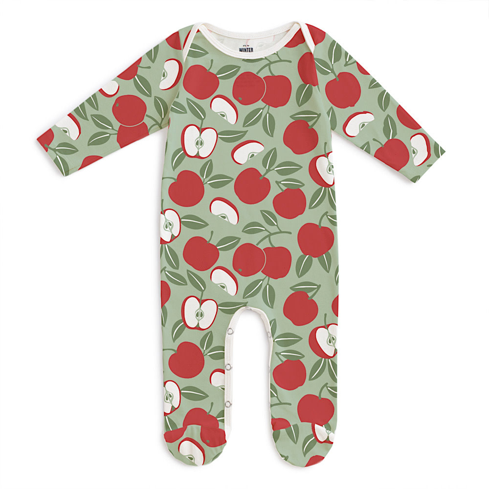 Winter Water Factory Winter Water Factory Long Sleeve Footed Romper - Apples Red & Green