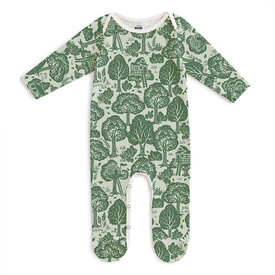 Winter Water Factory Winter Water Factory Long Sleeve Footed Romper - Treehouses Green