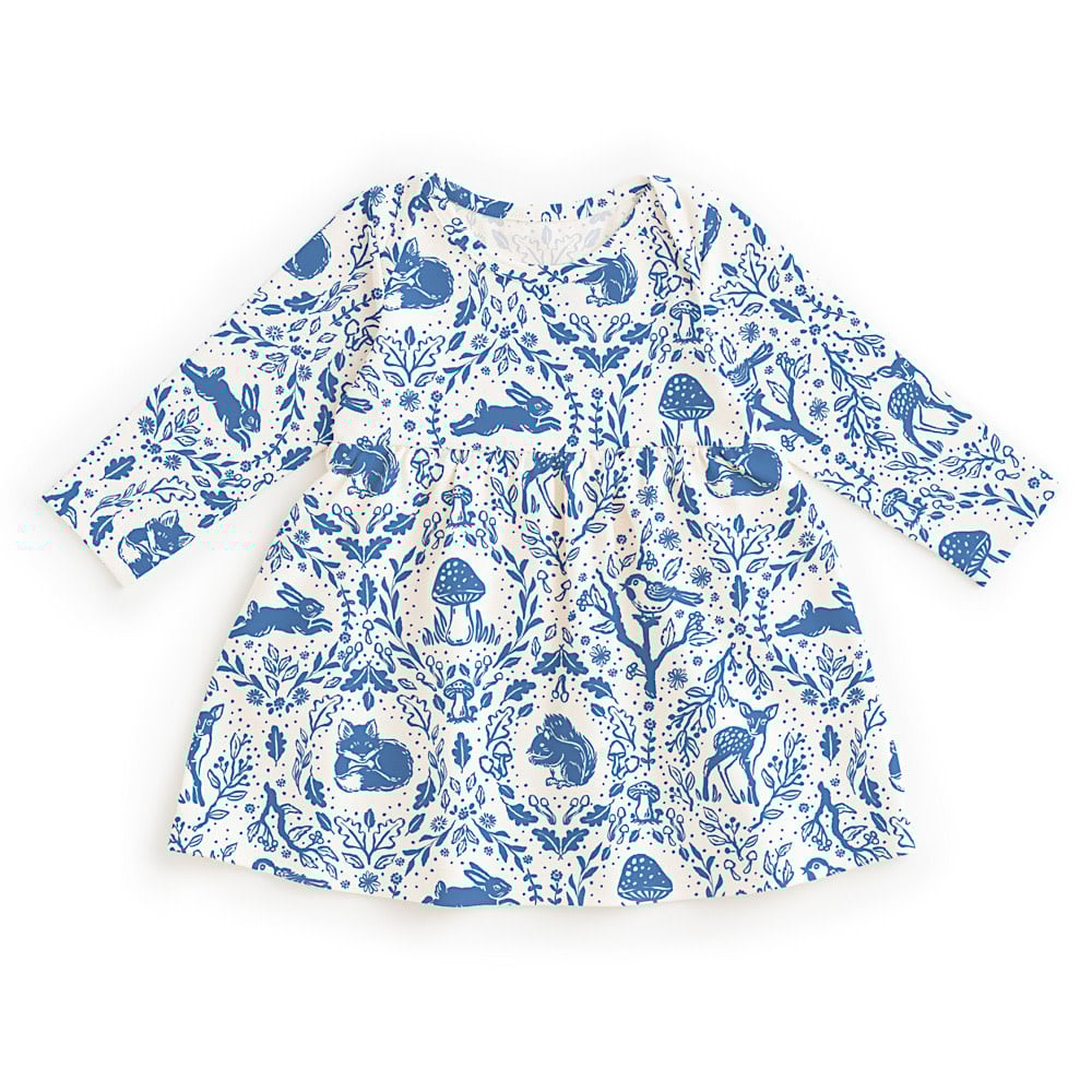 Winter Water Factory Winter Water Factory Lausanne Baby Dress - Animal Tapestry Delft Blue