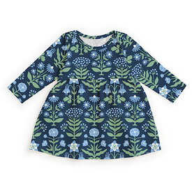 Winter Water Factory Winter Water Factory Lausanne Baby Dress - Blockprint Floral Blue & Green