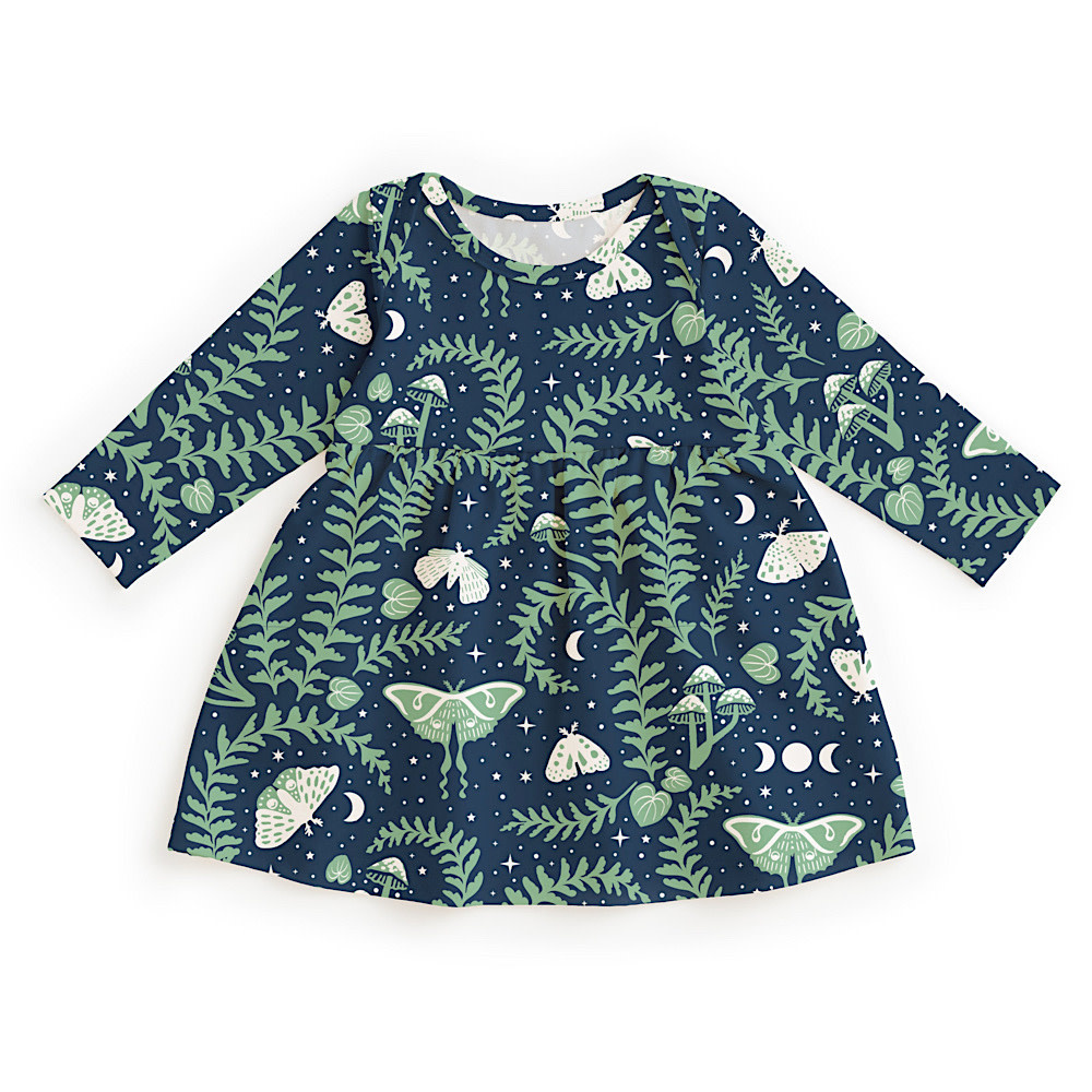 Winter Water Factory Lausanne Baby Dress - Luna Moths Night Sky