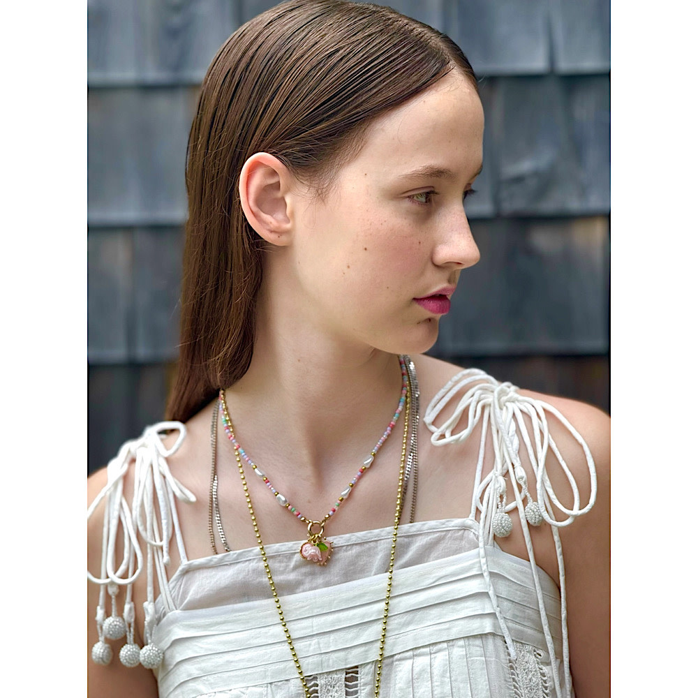 Gunner & Lux Necklace - Beaded Pearl Floral Heart