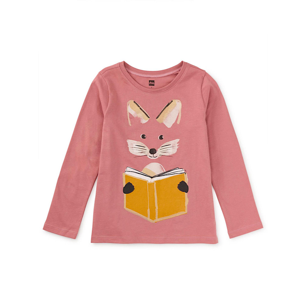 Tea Collection Tea Collection Reading Fox Double Sided Tee - Antique Rose