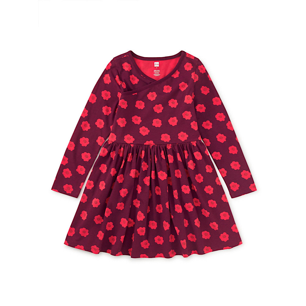 Tea Collection Long Sleeve Wrap Neck Dress - Simple Chrysanthemums