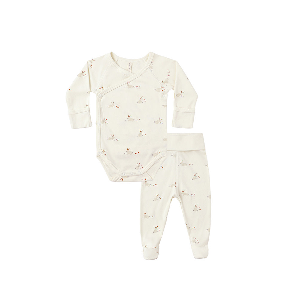 Quincy Mae Quincy Mae Side Snap Bodysuit + Pant Set - Bunnies
