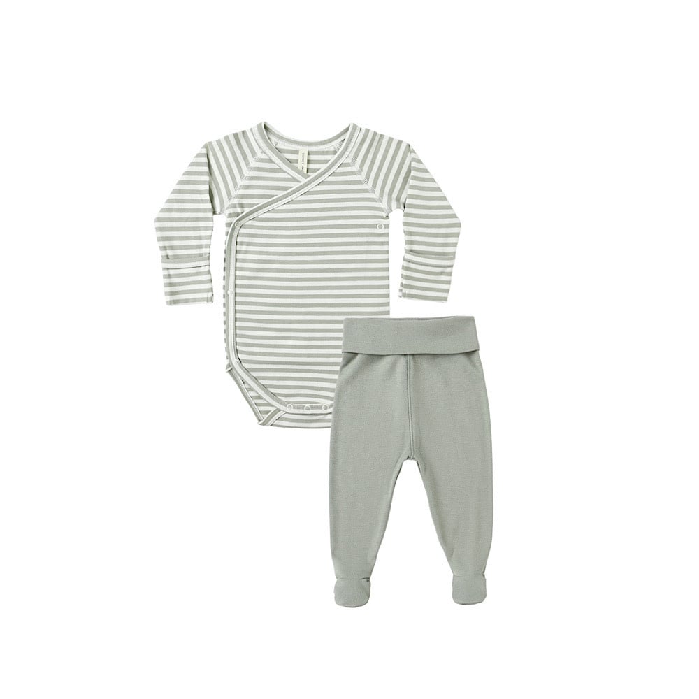 Quincy Mae Side Snap Bodysuit + Pant Set - Fern Stripe