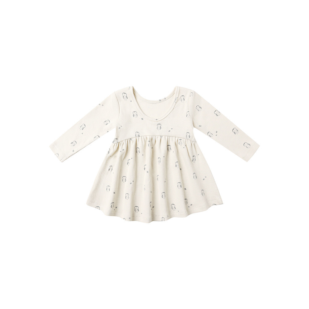 Quincy Mae Ribbed Long Sleeve Dress - Owls