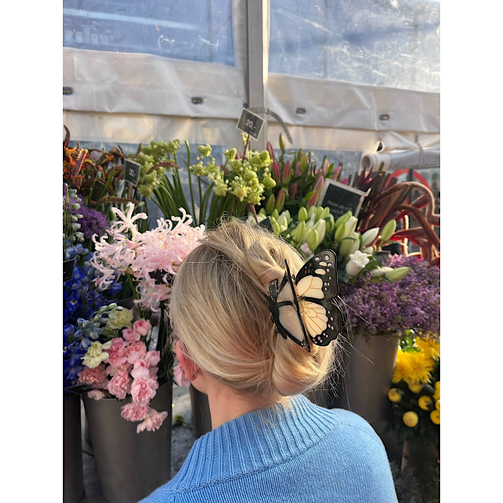 Claw Hair Clip - Monarch Butterfly - White