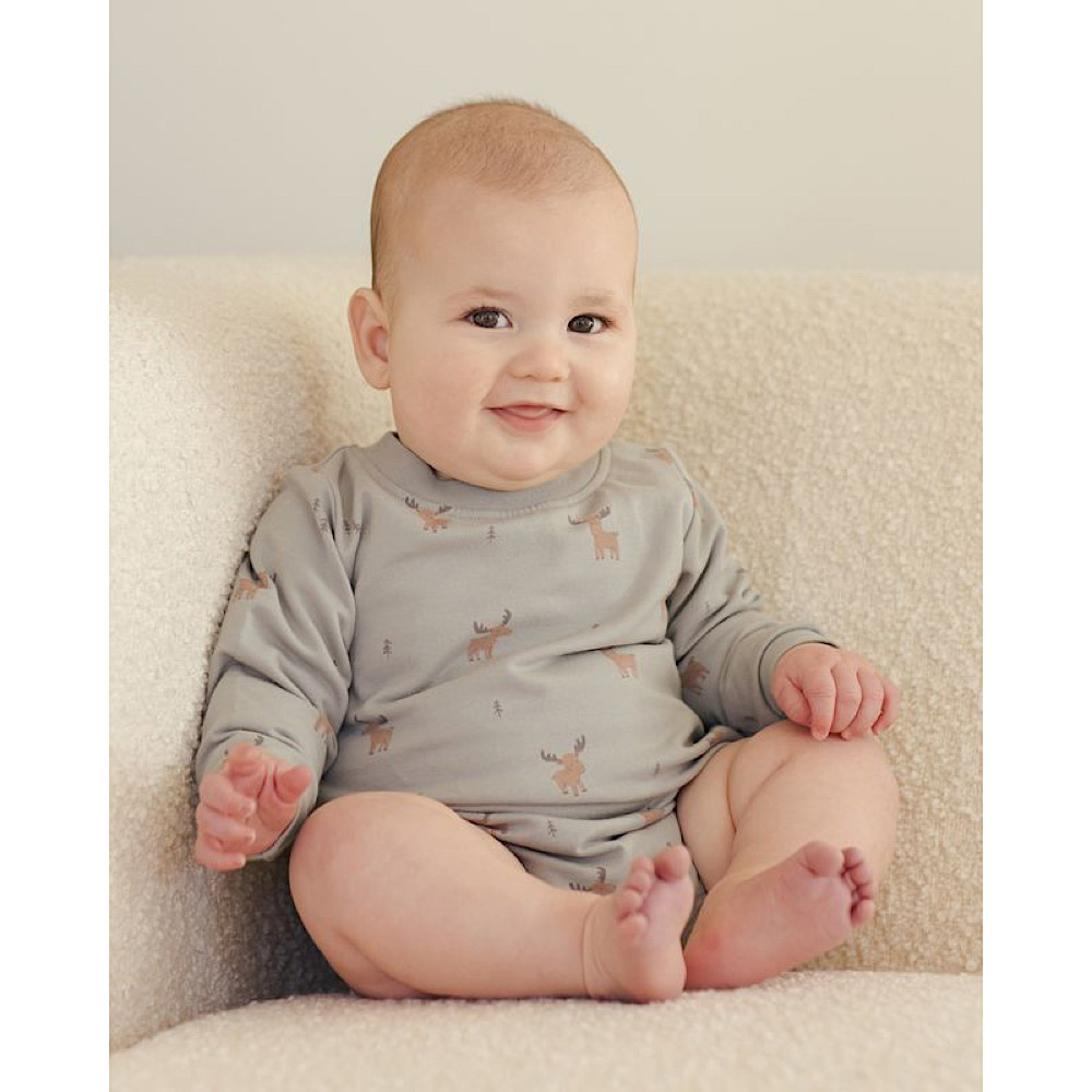 Quincy Mae Crewneck Bubble Romper - Moose