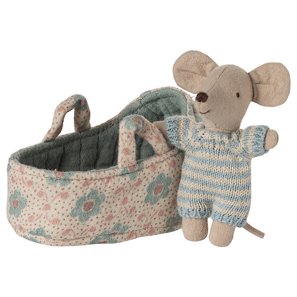 Maileg Maileg Baby Mouse in Carry Cot - Blue