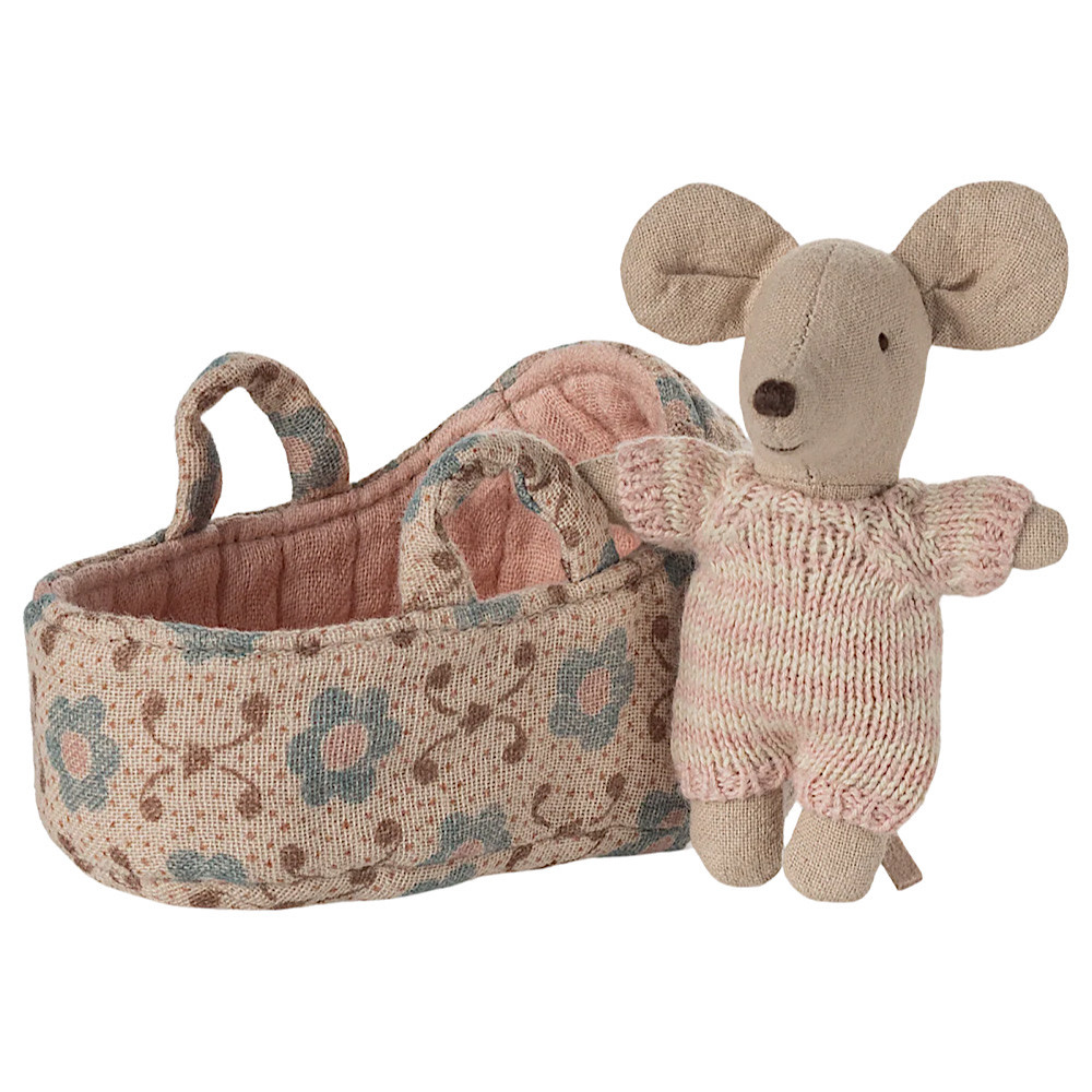 Maileg Maileg Baby Mouse in Carry Cot - Rose