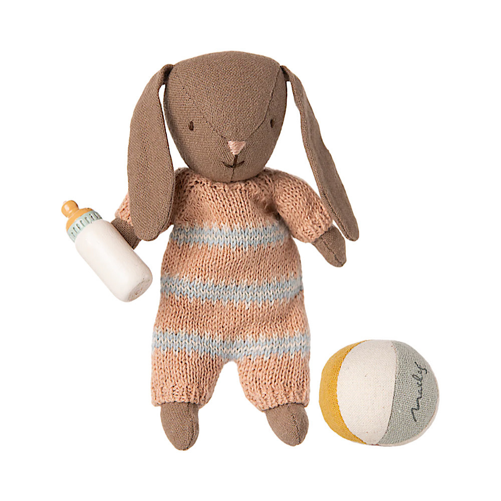 Maileg Maileg Bunny Micro Bottle & Ball Set - Brown - Dusty Rose