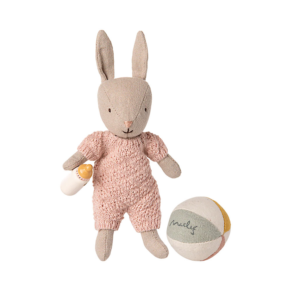 Maileg Maileg Rabbit Micro Bottle & Ball Set - Sand - Rose