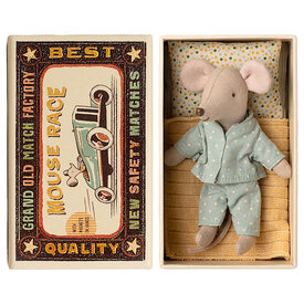Maileg Maileg Little Brother Mouse - Matchbox - Blue Polka Dots