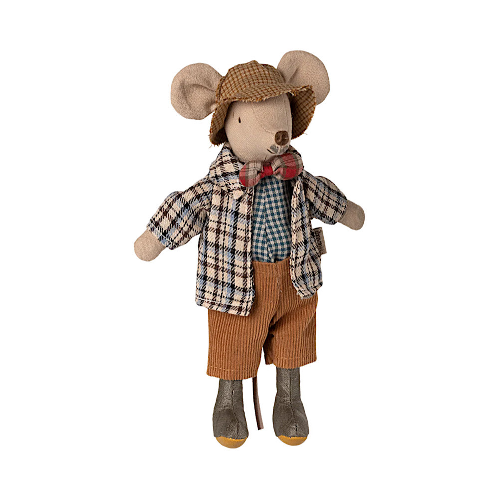 Maileg Granddad Mouse - Plaid Coat Bow Tie