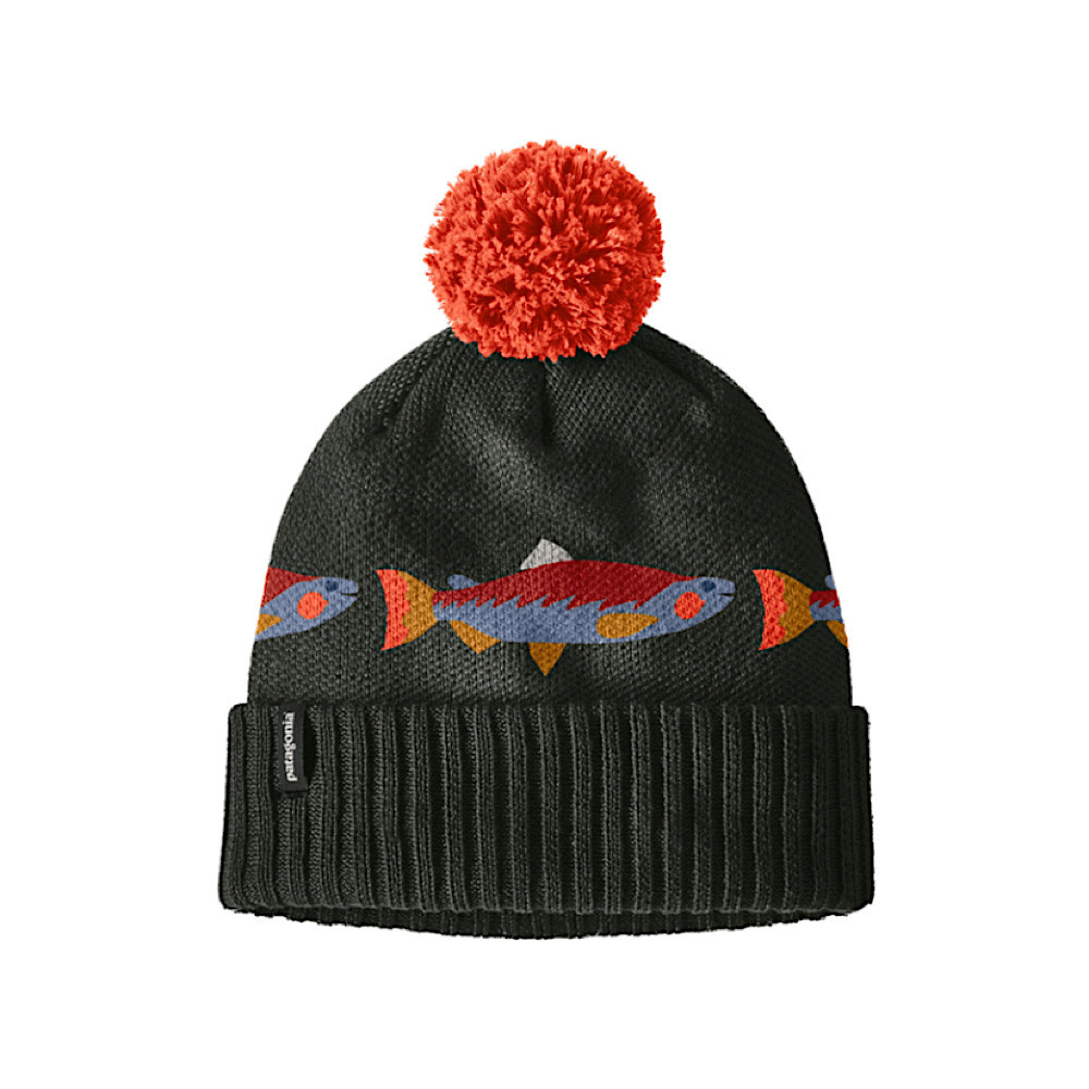 Patagonia - Kids Powder Town Beanie - Salmon Energy Stripe - Old Growth Green