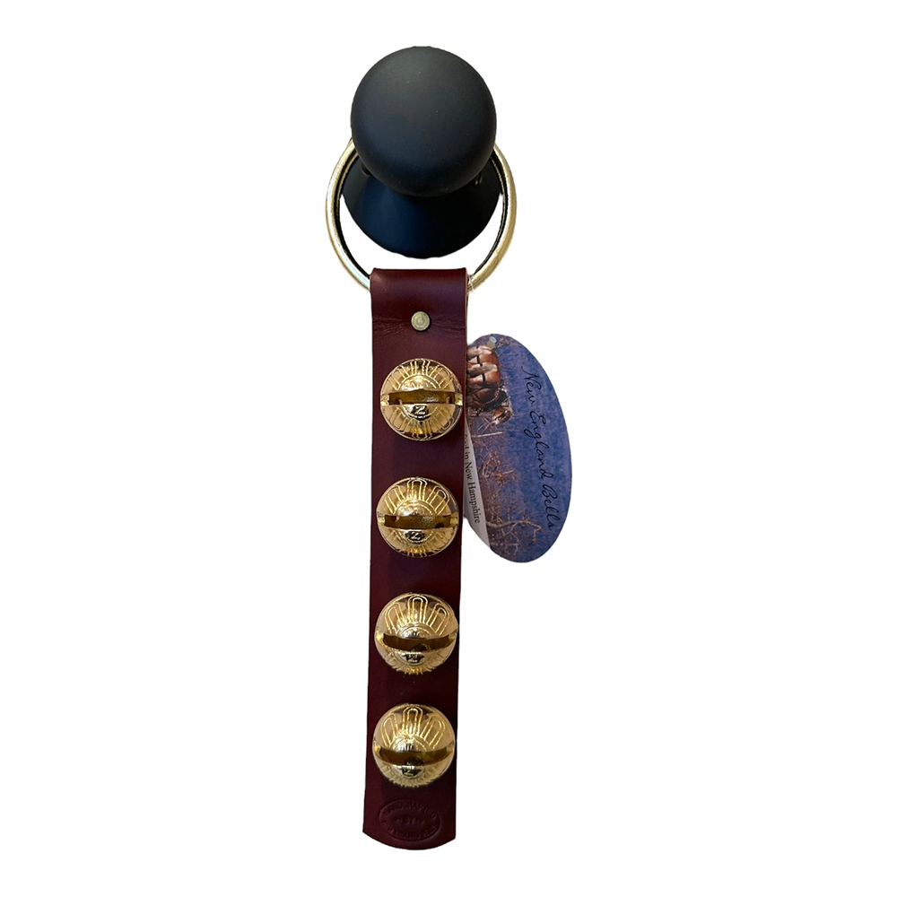 New England Bells Sleigh Bell Strap - 4 Bells Size 2 - Burgundy & Brass