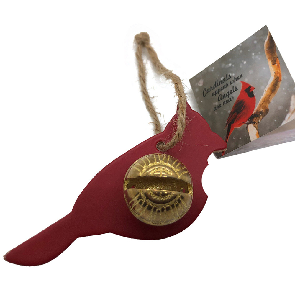 New England Bells Cardinal Keepsake Ornaments - Natural Rope