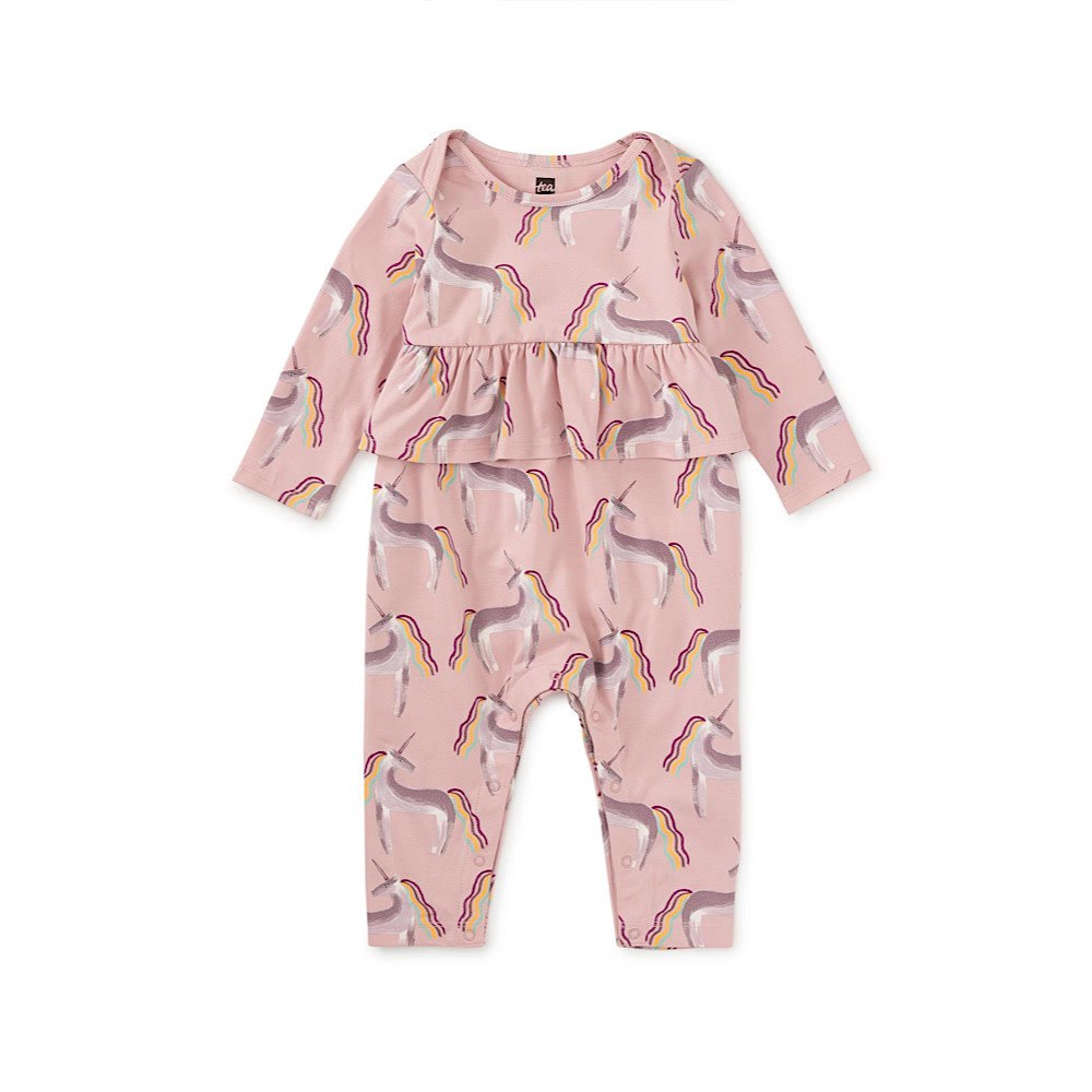 Tea Collection Tea Collection Pretty Peplum Baby Romper - Rainbow Unicorn