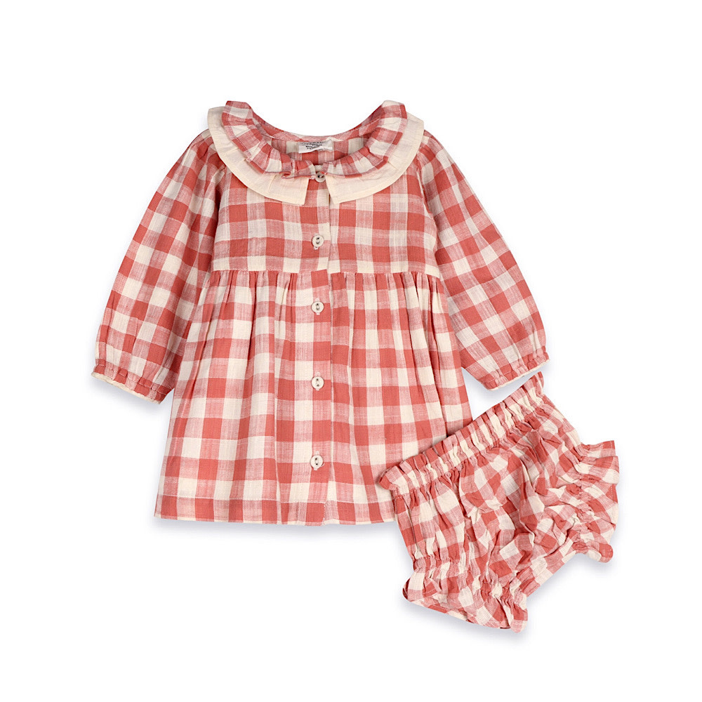 Viverano Organics Holly Gingham Dress & Bloomer - Cranberry
