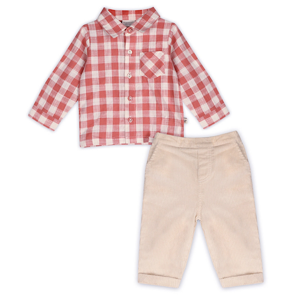 Viverano Organics Arden Gingham Shirt & Pant - Cranberry