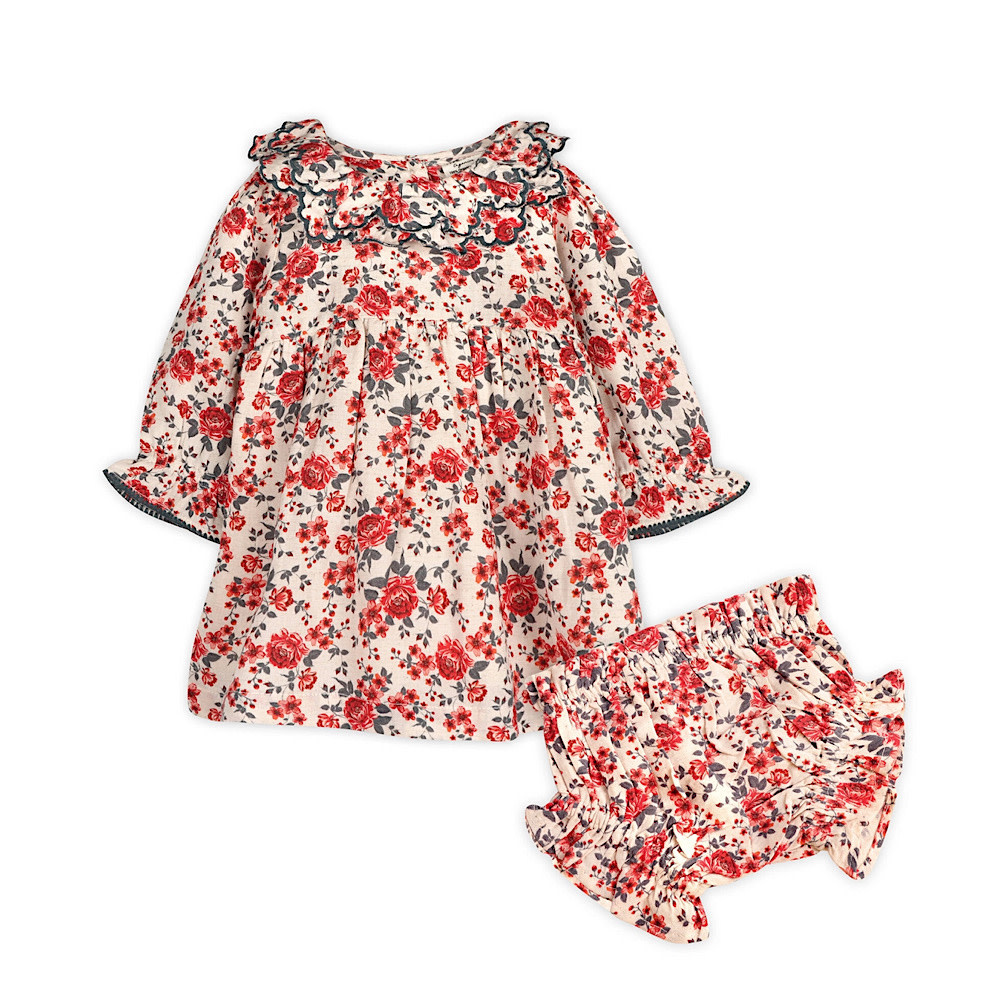 Viverano Organics Ruffle Dress & Bloomer - Amour Rose