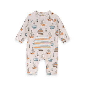 Viverano Organics Viverano Organics Kangaroo Pocket Baby Jumpsuit - Boats
