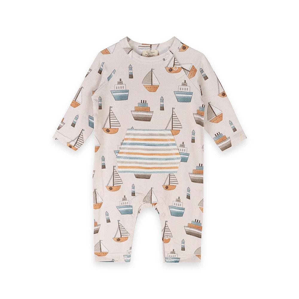 Viverano Organics Kangaroo Pocket Baby Jumpsuit - Boats