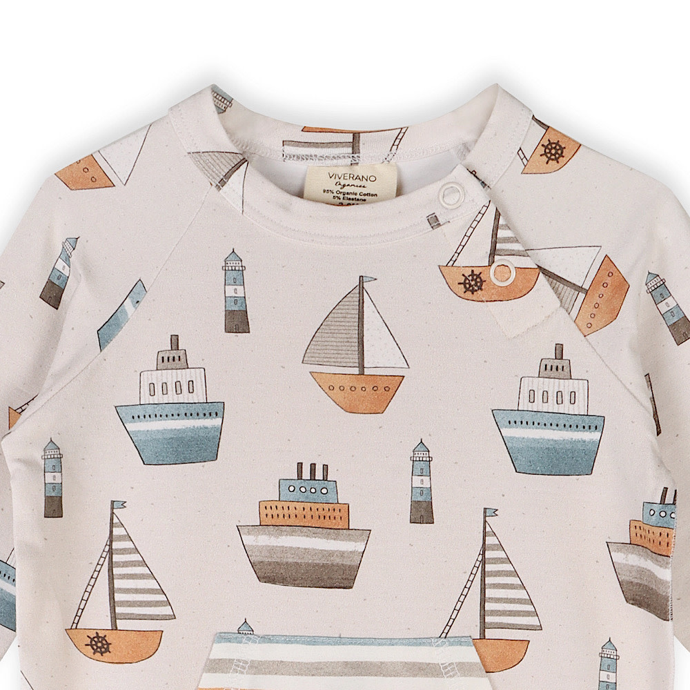 Viverano Organics Kangaroo Pocket Baby Jumpsuit - Boats