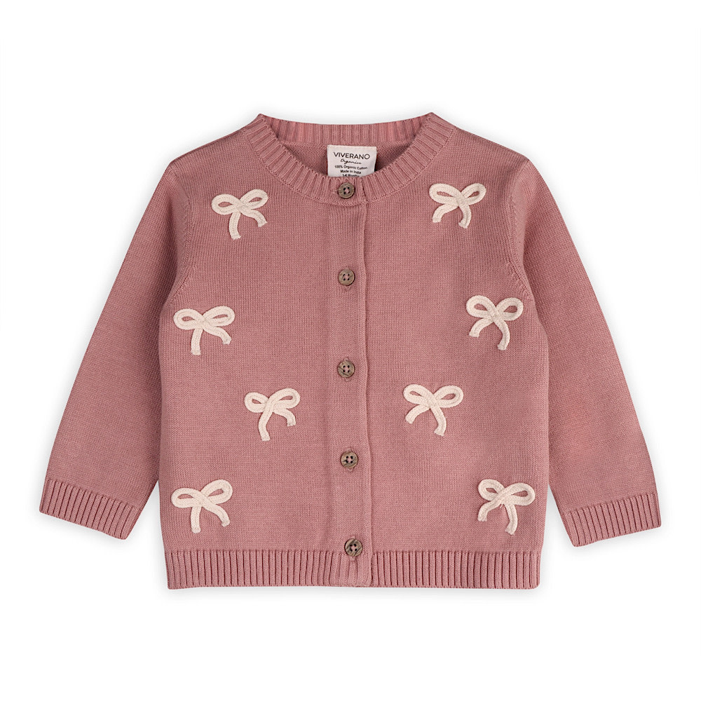 Viverano Organics Zoe Bow Cardigan - Rose