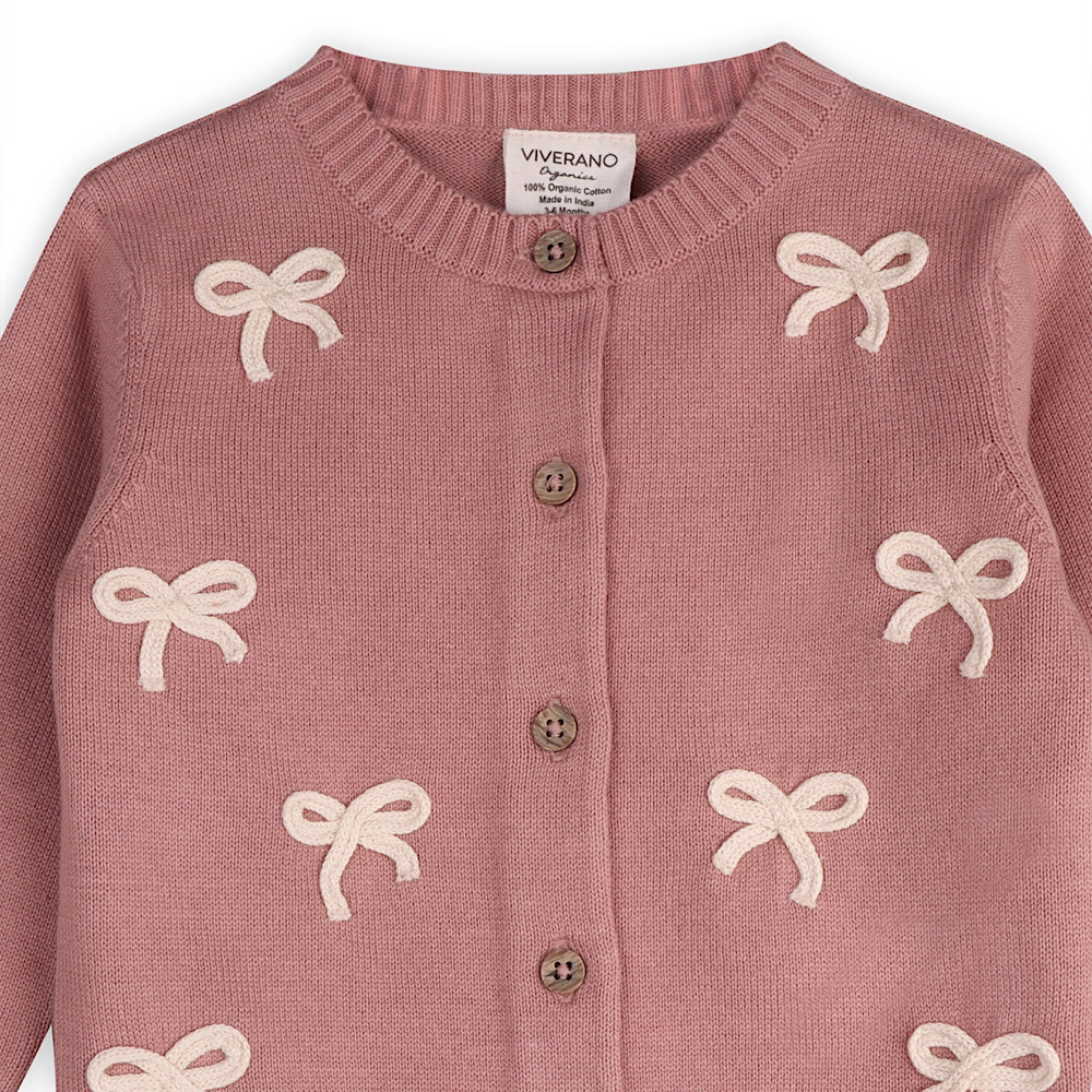 Viverano Organics Zoe Bow Cardigan - Rose