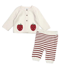 Viverano Organics Viverano Organics Embroidered Baby Cardigan & Pants - Strawberry