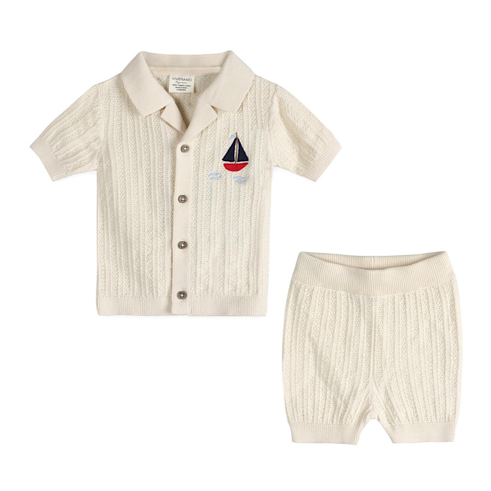 Viverano Organics Embroidered Baby Shirt & Short Set - Sailboat