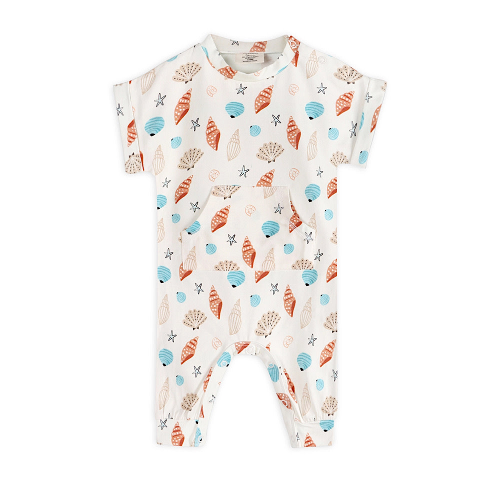 Viverano Organics Viverano Organics Kangaroo Pocket Baby Jumpsuit - Seashell