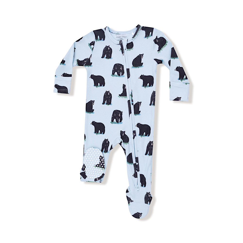 Angel Dear 2 Way Zipper Footie - Black Bears on Blue