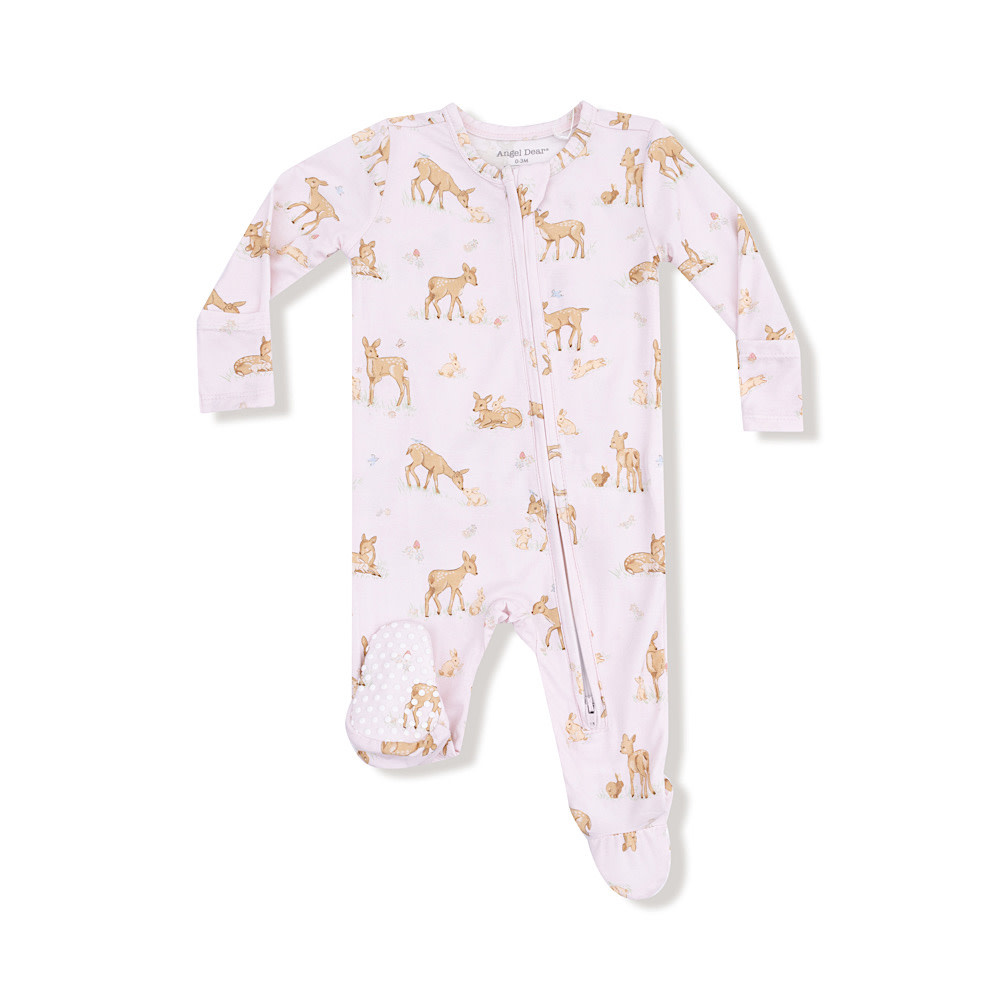 Angel Dear Angel Dear 2 Way Zipper Ruffle Back Romper - Little Fawn