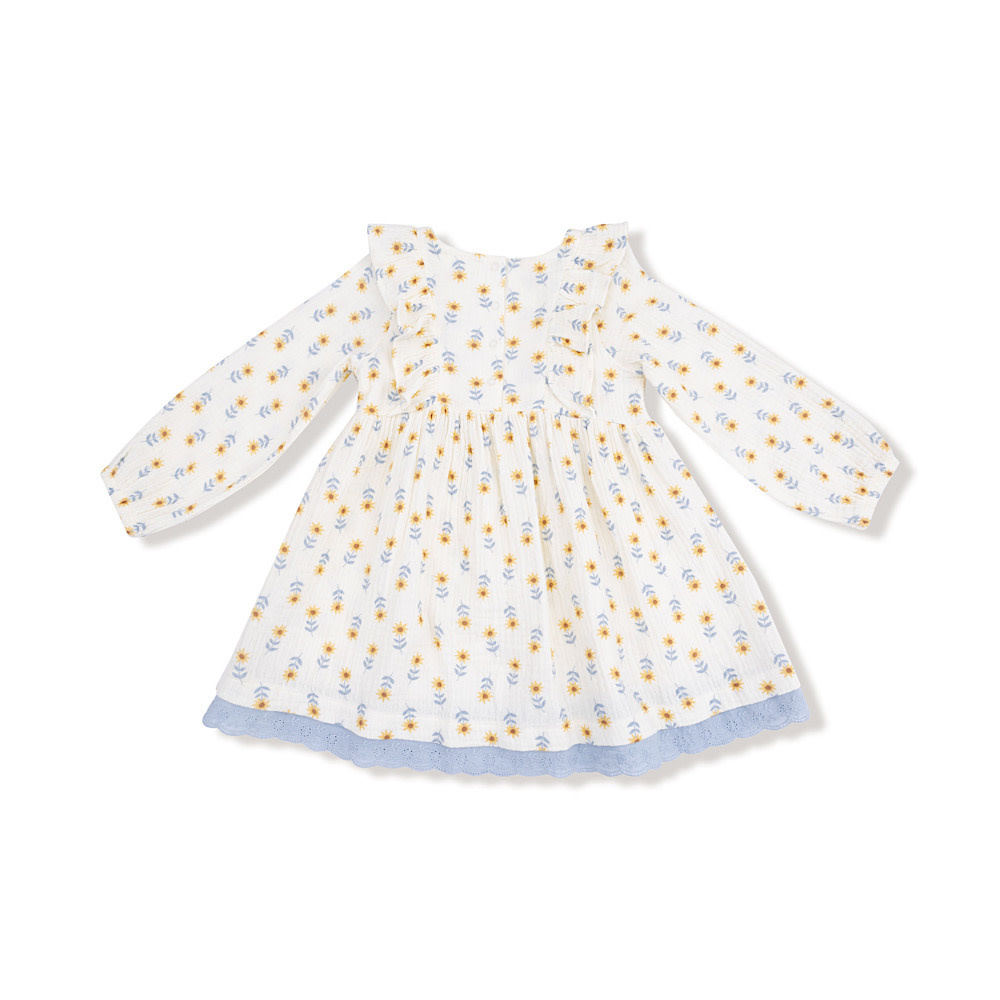 Angel Dear Dress w/ Eyelet Trim + Ribbed Leggings - Western Sunflower