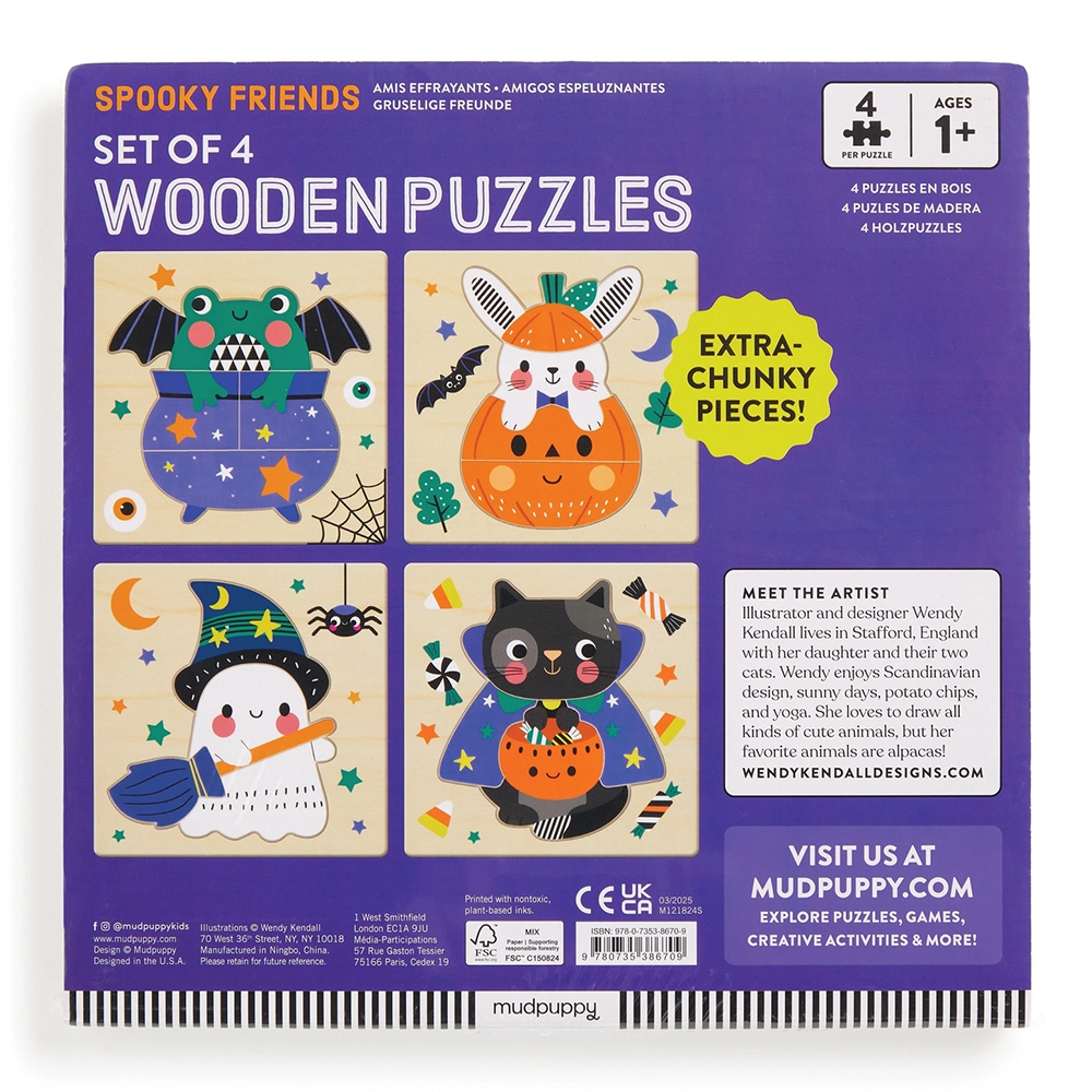 Set of 4 Wooden Puzzles - Spooky Friends