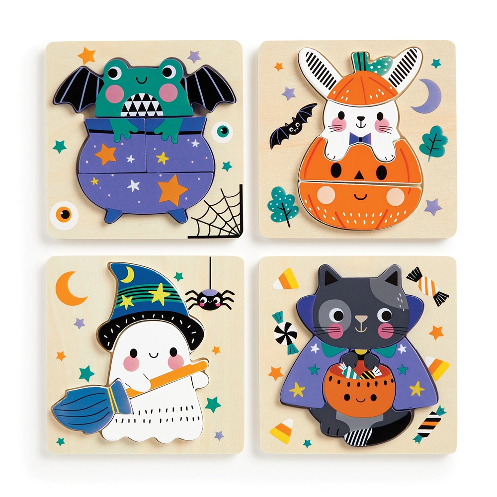 Set of 4 Wooden Puzzles - Spooky Friends