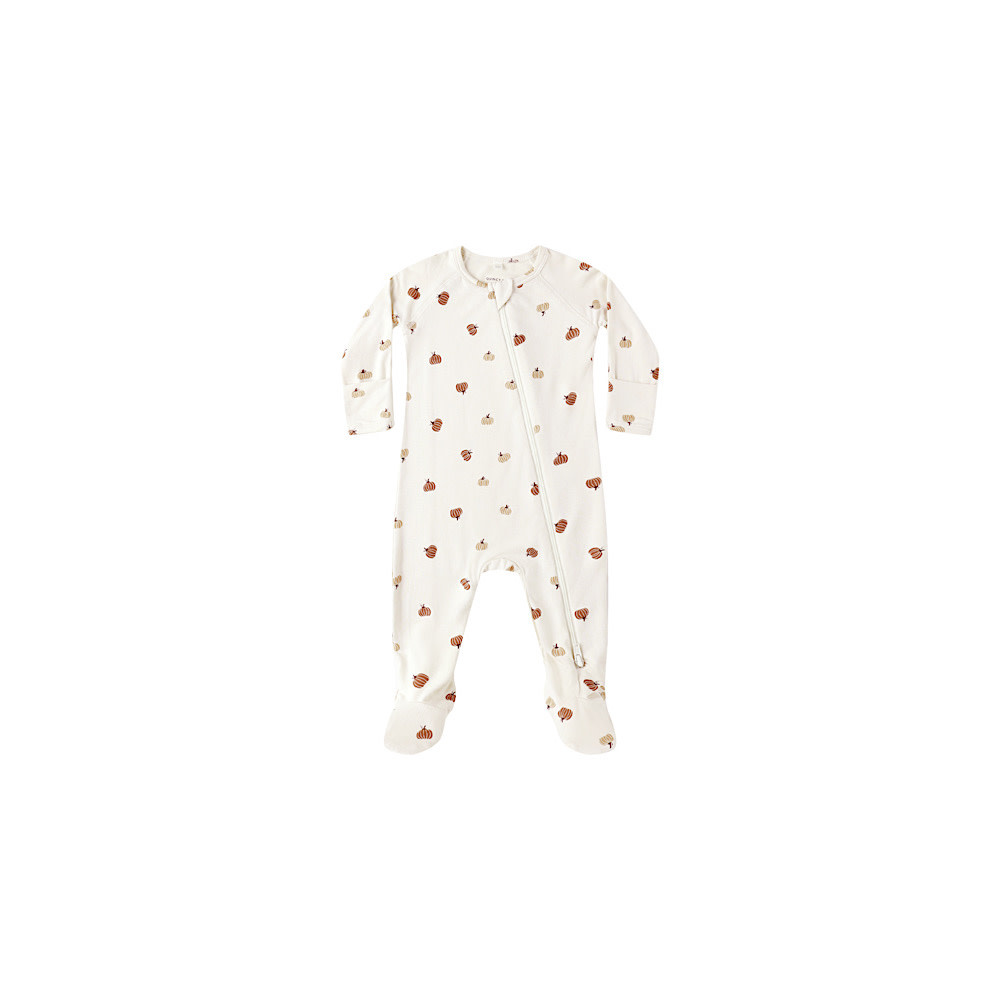 Quincy Mae Bamboo Zip Footie - Pumpkins
